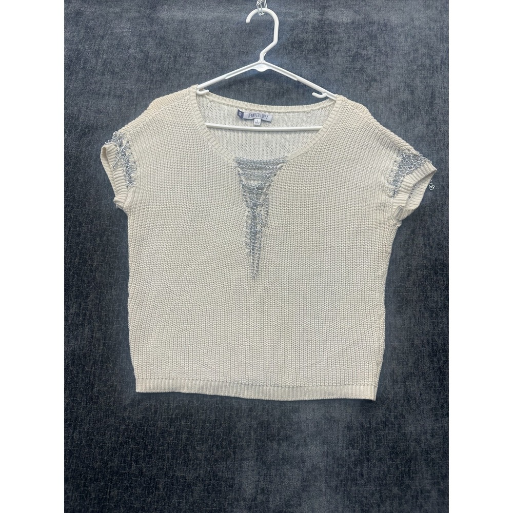Jennifer Lopez Cropped Sweater Womens Large Ivory Knitted Silver Chain Detail